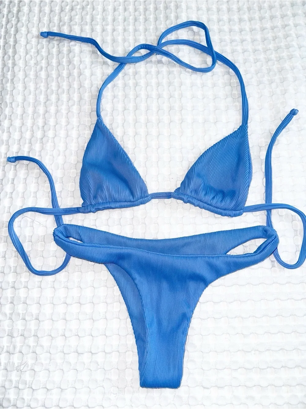 Frankie's Bikinis Light Blue Ribbed Triangle Bikini Set